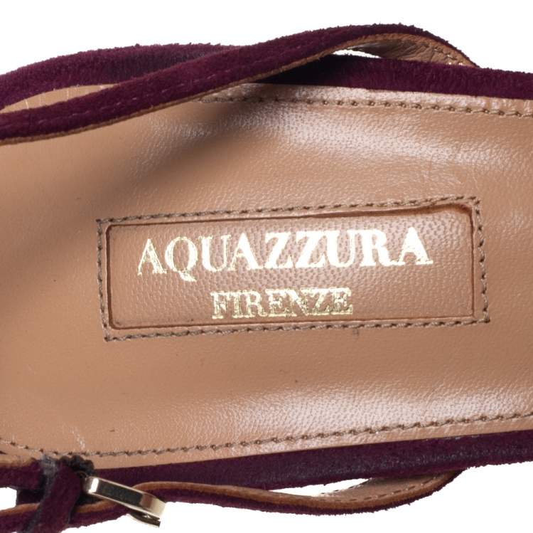 Pre Owned Aquazzura Burgundy Suede Powder Puff Pointed Toe Slingback Sandals Size 40