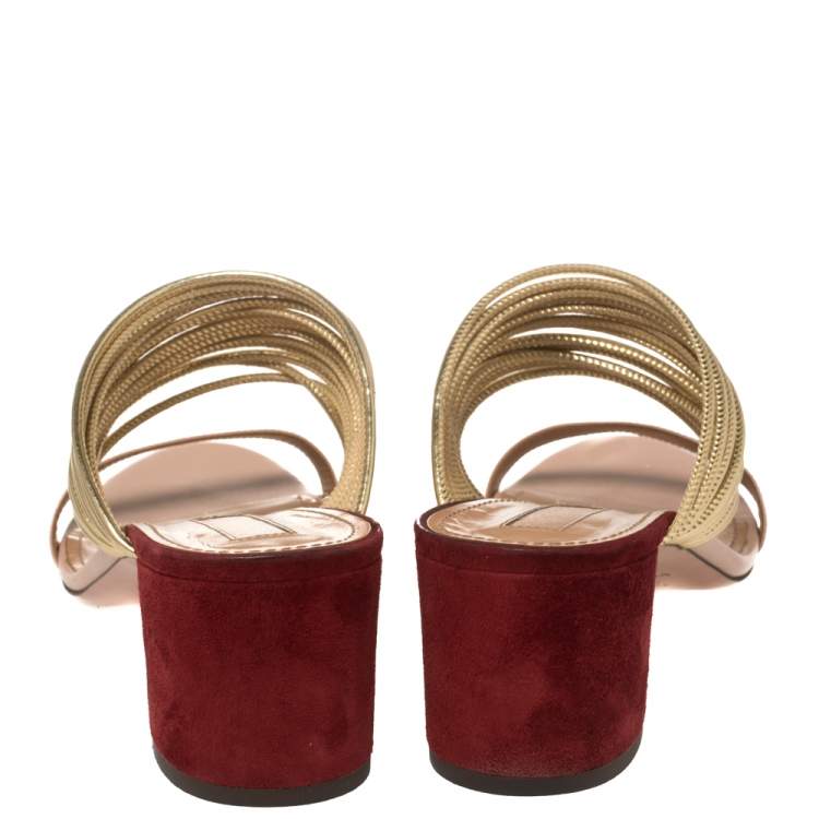 Pre Owned Aquazzura Tricolor Leather and Suede Rendez Vous Block Heel Slide Sandals Size 39
