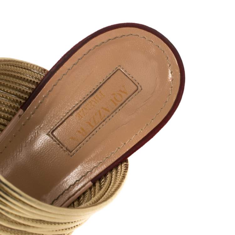 Pre Owned Aquazzura Tricolor Leather and Suede Rendez Vous Block Heel Slide Sandals Size 39