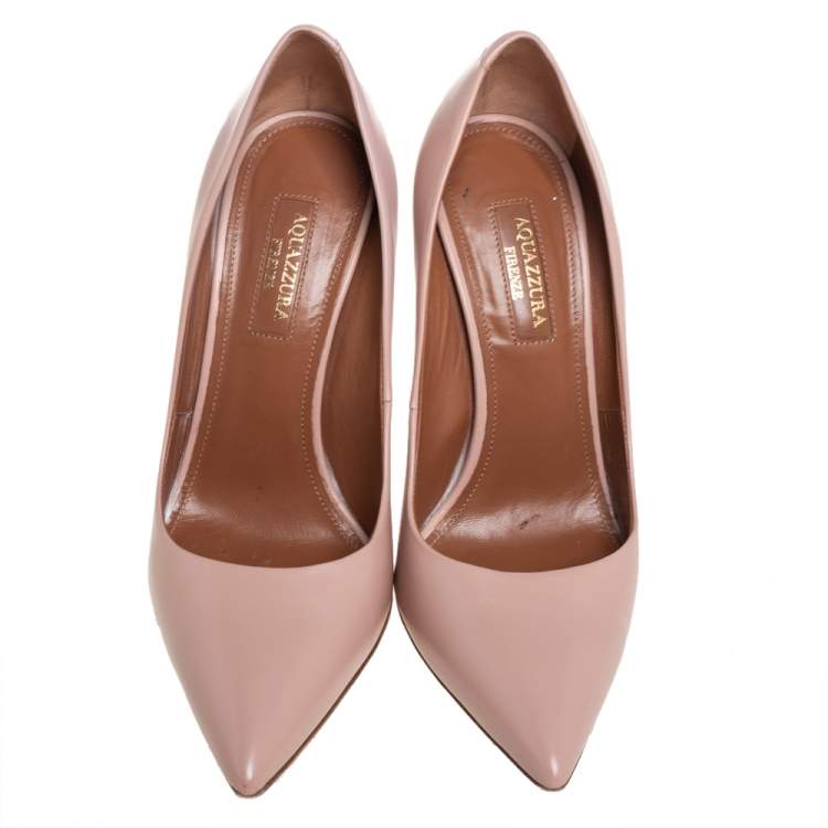 Pre Owned Aquazzura Beige Leather Pointed Toe Pumps Size 36
