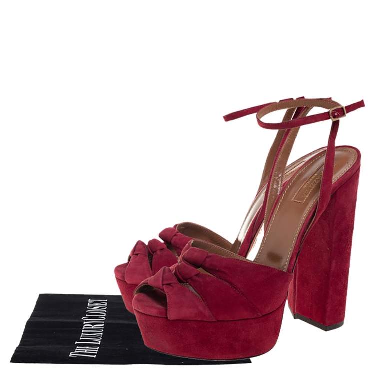 Pre Owned Aquazzura Burgundy Suede Mira Block Heel Platform Sandals Size 39