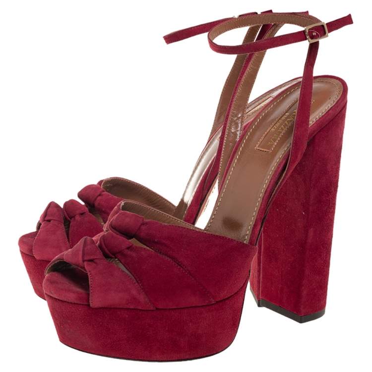 Pre Owned Aquazzura Burgundy Suede Mira Block Heel Platform Sandals Size 39
