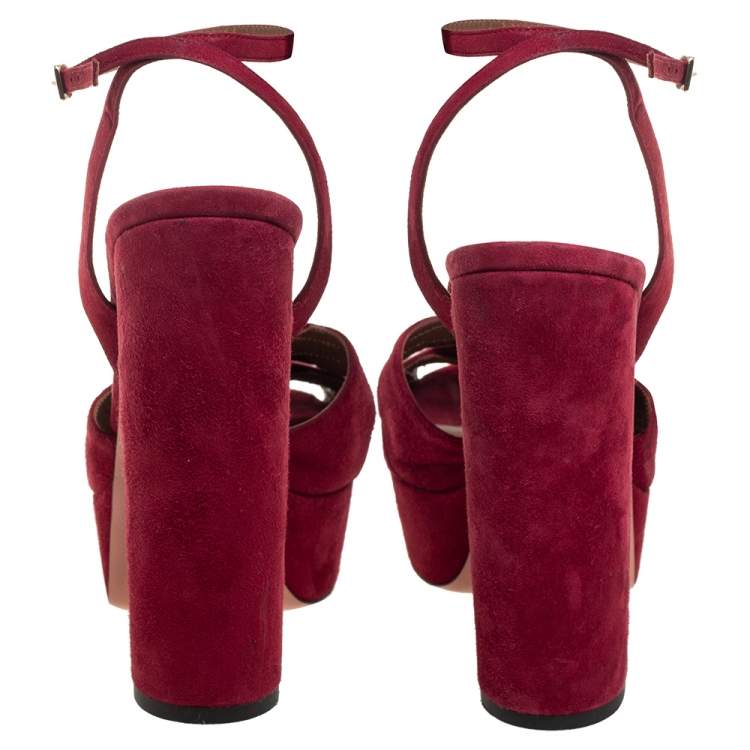 Pre Owned Aquazzura Burgundy Suede Mira Block Heel Platform Sandals Size 39