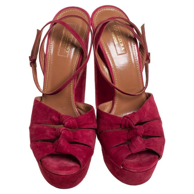 Pre Owned Aquazzura Burgundy Suede Mira Block Heel Platform Sandals Size 39