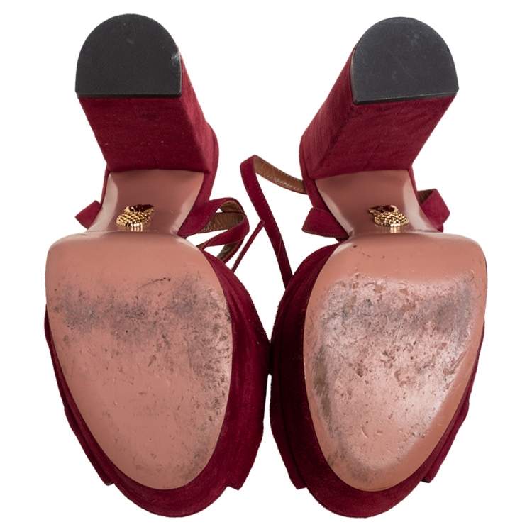 Pre Owned Aquazzura Burgundy Suede Mira Block Heel Platform Sandals Size 39