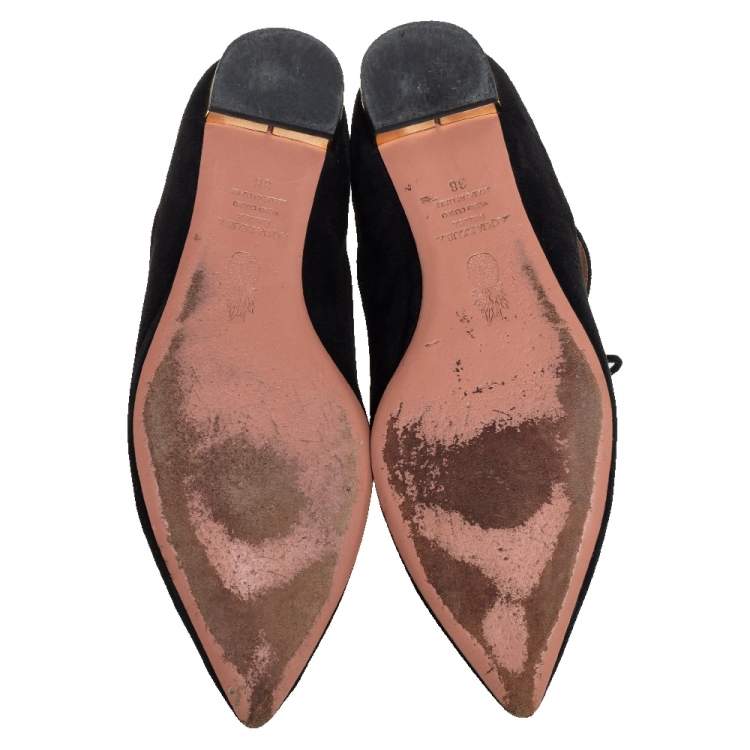 Pre Owned Aquazzura Black Suede Lace Up Flats Size 38