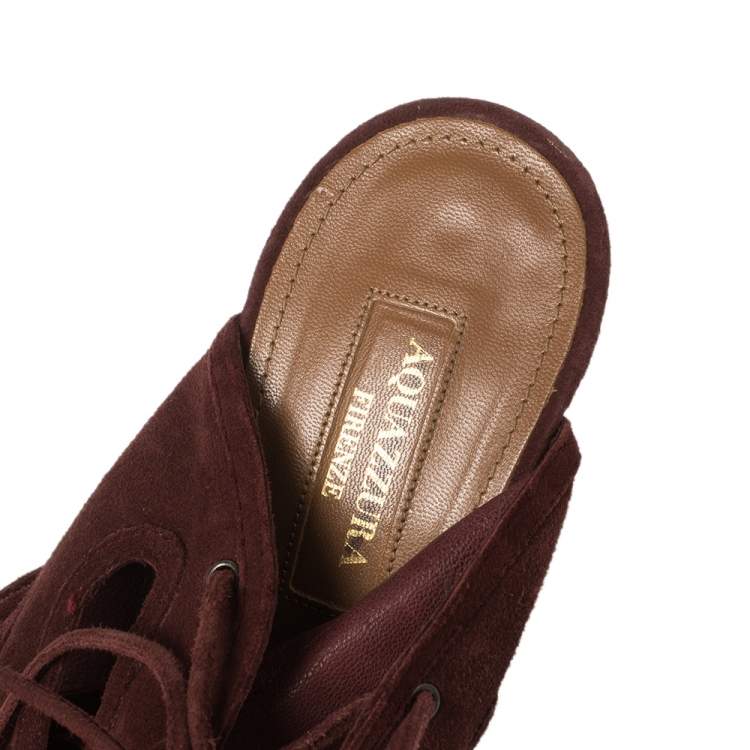 Pre Owned Aquazzura Maroon Suede Sloane Cutout Peep Toe Sandals Size 39