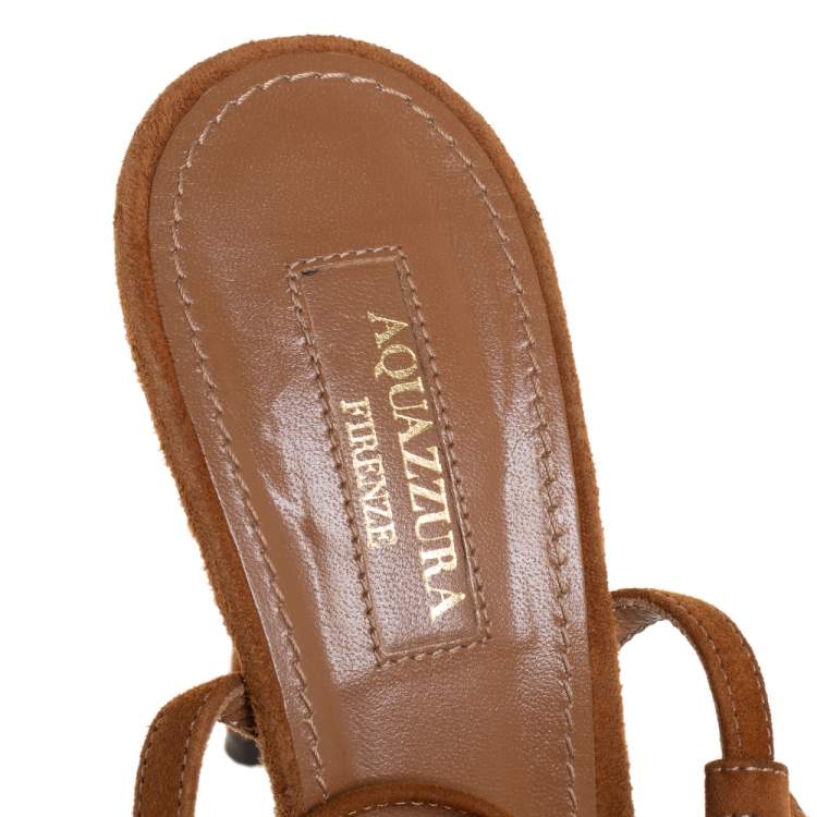 Pre Owned Aquazzura Brown Fringed Suede Wild Thing Ankle Wrap Sandals Size 38