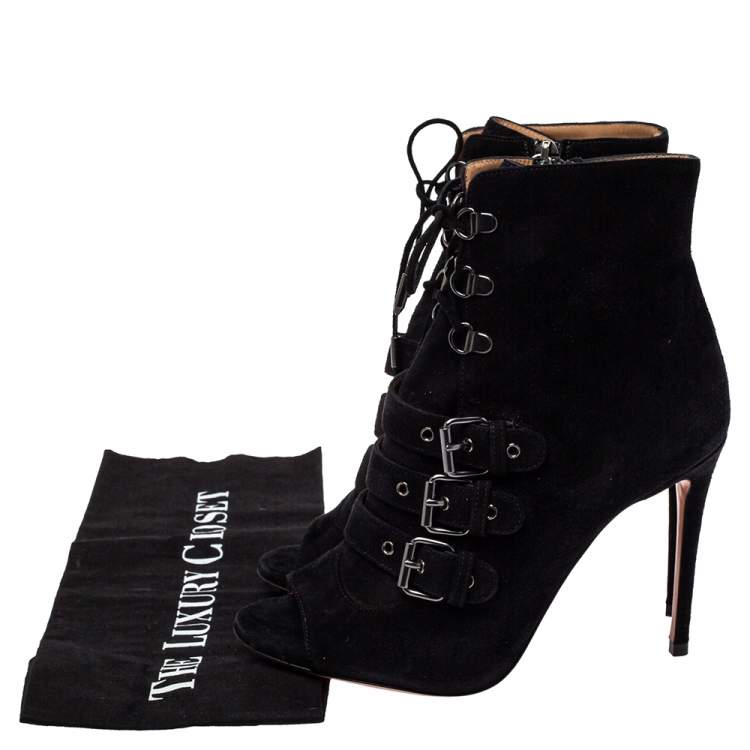 Pre Owned Aquazzura  Black Suede Lace Up Ankle Boots Size 37