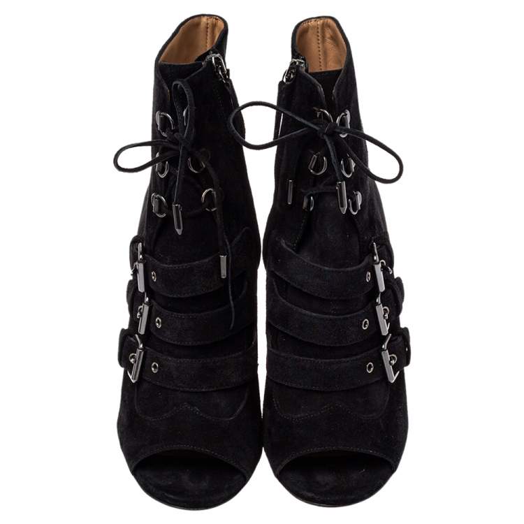 Pre Owned Aquazzura  Black Suede Lace Up Ankle Boots Size 37