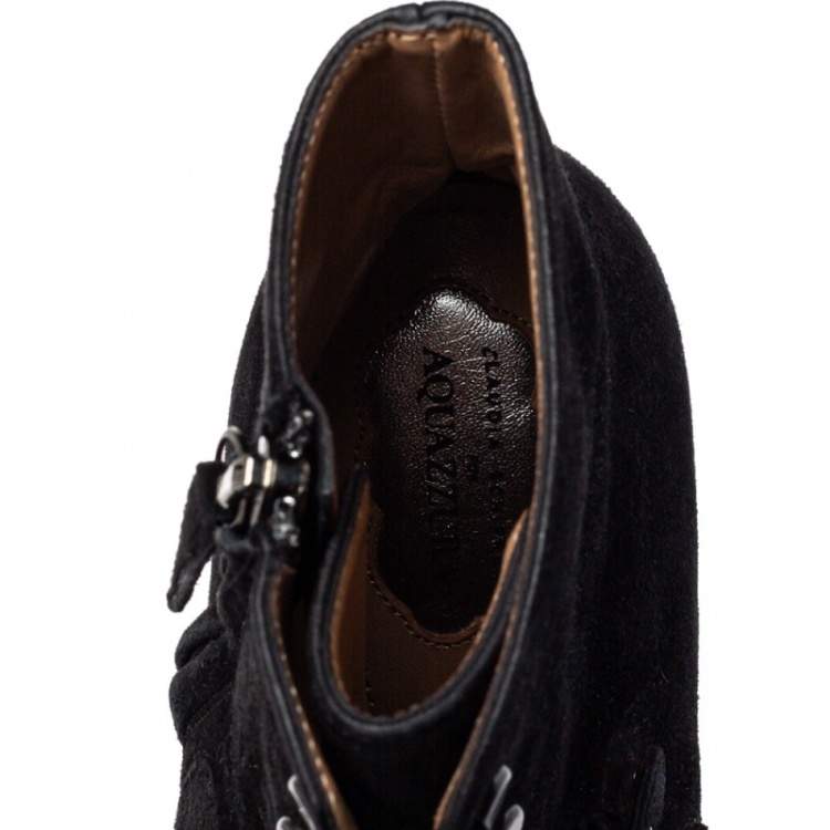 Pre Owned Aquazzura  Black Suede Lace Up Ankle Boots Size 37