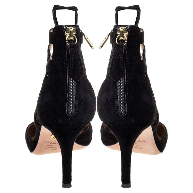 Pre Owned Aquazzura Black Suede Belgravia Lace Up Pointed Toe Pumps Size 37