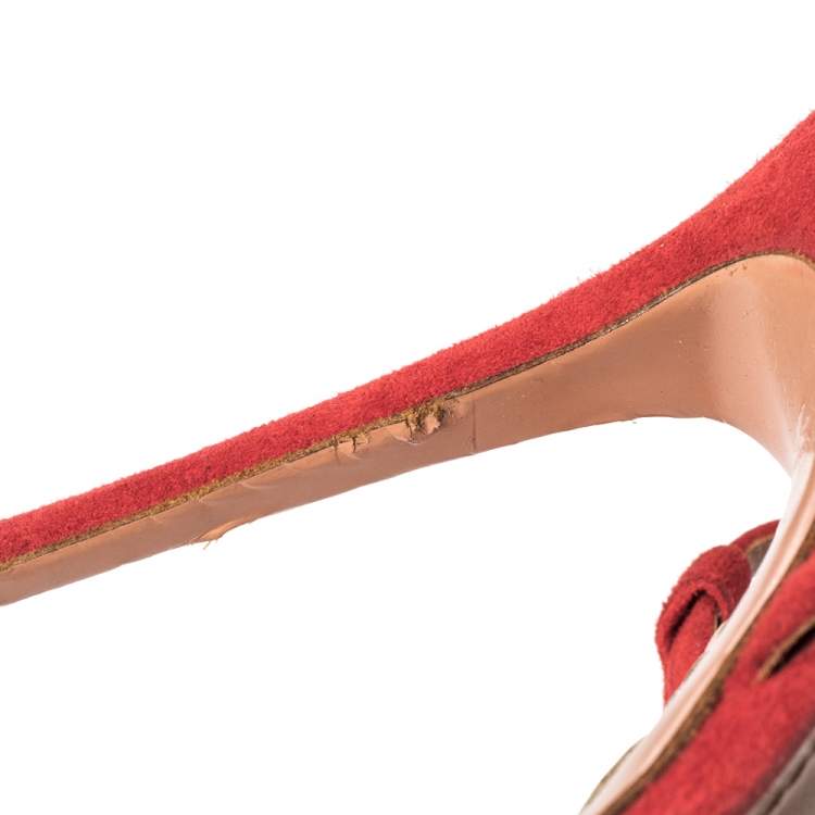 Pre Owned Aquazzura Red Suede Wild Thing Fringe Ankle Wrap Sandals Size 39