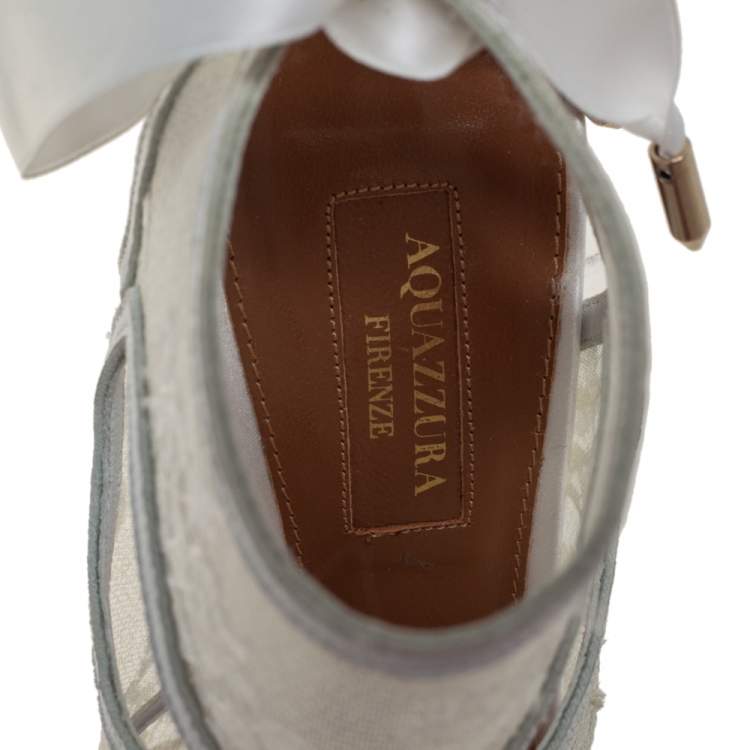 مملوكة مسبقًا Aquazzura White Lace and Leather Sexy Thing Bridal Cut Out  Ankle Wrap Sandals Size 35