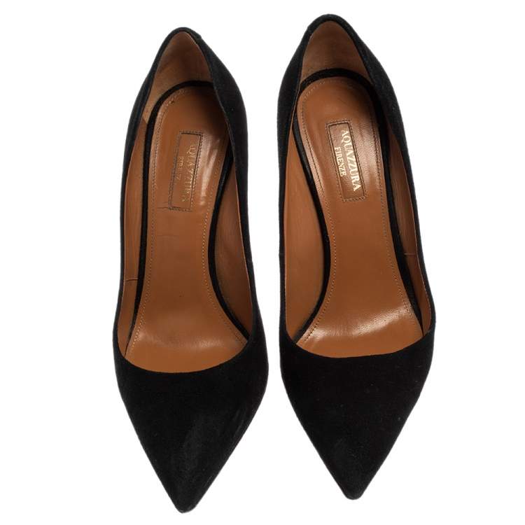 Pre Owned Aquazzura Black Suede Simply Irresistible Pointed Toe Pumps Size 39.5