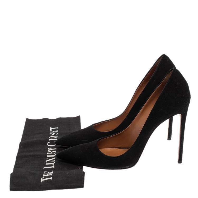 Pre Owned Aquazzura Black Suede Simply Irresistible Pointed Toe Pumps Size 39.5