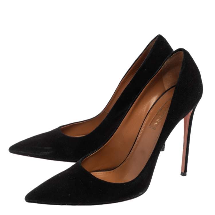 Pre Owned Aquazzura Black Suede Simply Irresistible Pointed Toe Pumps Size 39.5