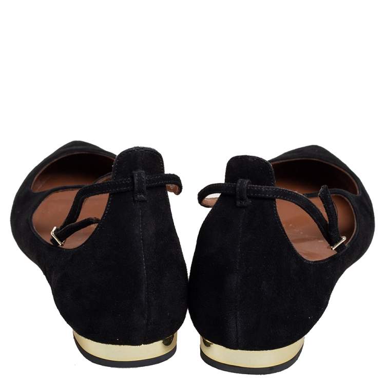 Pre Owned Aquazzura Black Suede Ballet Flats Size 39.5