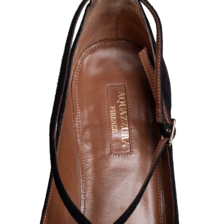 Pre Owned Aquazzura Black Suede Ballet Flats Size 39.5