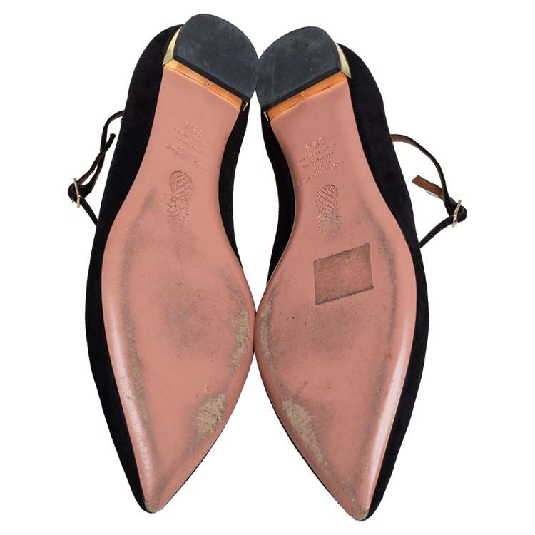 Pre Owned Aquazzura Black Suede Ballet Flats Size 39.5