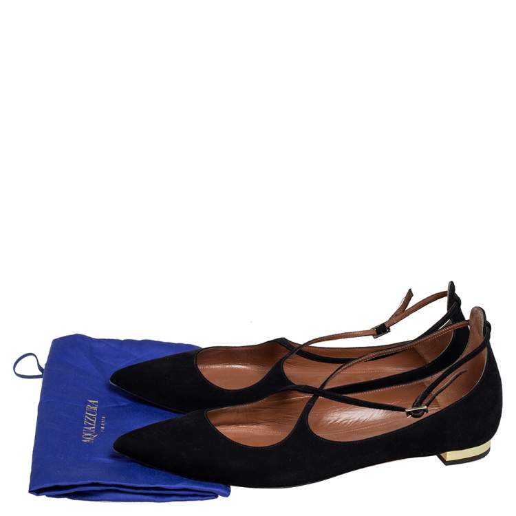 Pre Owned Aquazzura Black Suede Ballet Flats Size 39.5