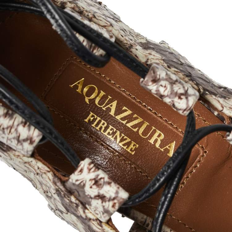 Pre Owned Aquazzura Brown/Beige Python Amazon Lace Up Open Toe Sandals Size 36