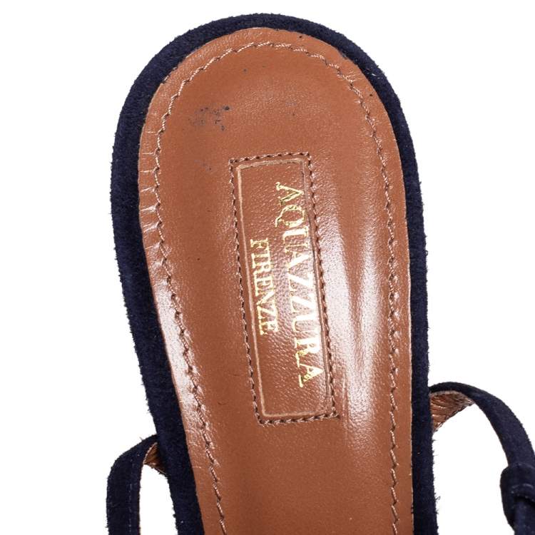 Pre Owned Aquazzura Navy Blue Suede Wild Thing Ankle Wrap Sandals Size 40