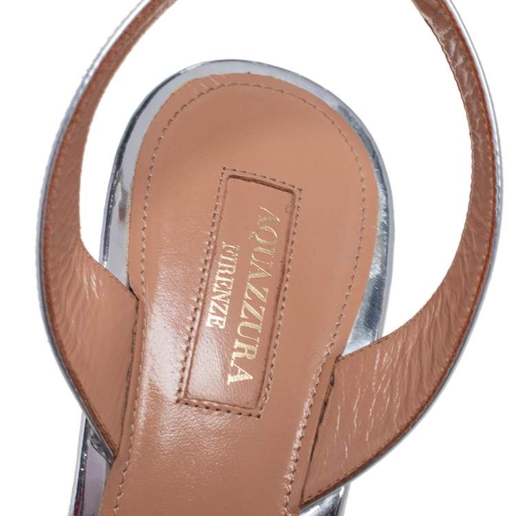 Pre Owned Aquazzura Silver Leather So Nude Slingback Sandals Size 41