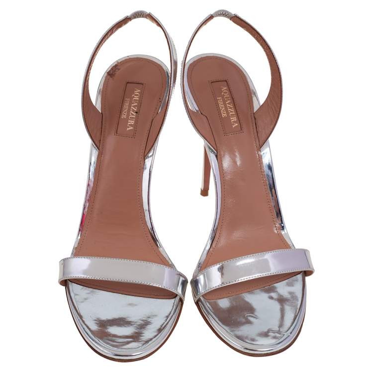 Pre Owned Aquazzura Silver Leather So Nude Slingback Sandals Size 41