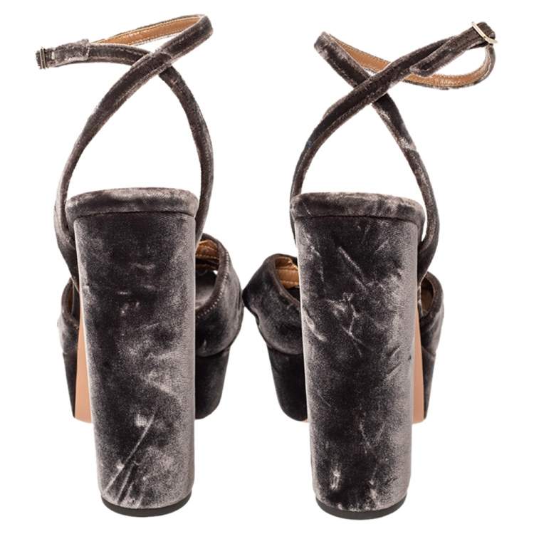 Pre Owned Aquazzura Brown Velvet Mira Block Heel Platform Sandals Size 39