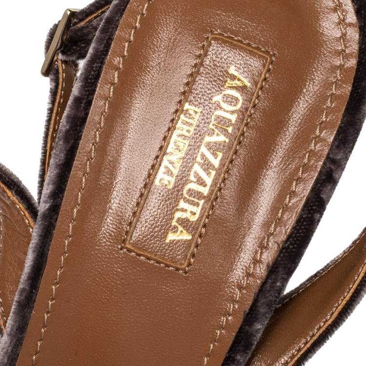 Pre Owned Aquazzura Brown Velvet Mira Block Heel Platform Sandals Size 39