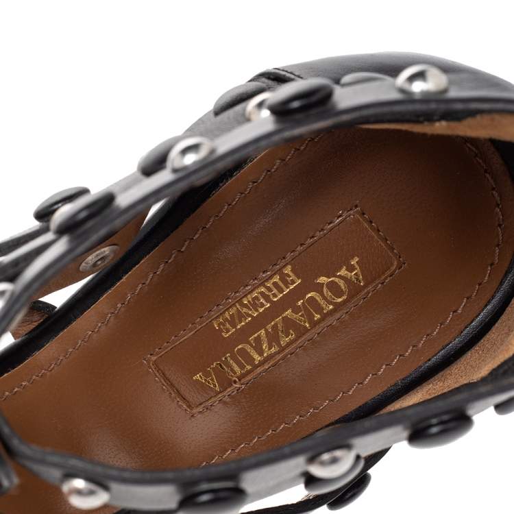 مملوكة مسبقًا Aquazzura Black Leather Gladiator Sandals Size 38.5