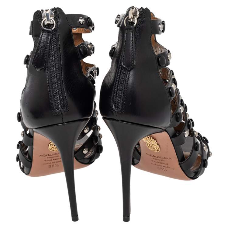 مملوكة مسبقًا Aquazzura Black Leather Gladiator Sandals Size 38.5