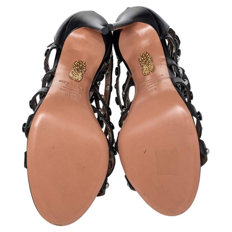 مملوكة مسبقًا Aquazzura Black Leather Gladiator Sandals Size 38.5