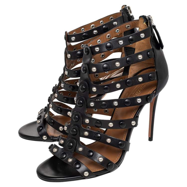 مملوكة مسبقًا Aquazzura Black Leather Gladiator Sandals Size 38.5