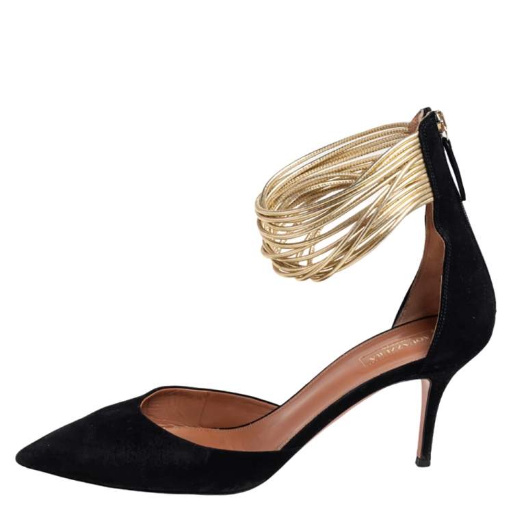 Pre Owned Aquazzura Black Suede Hello Lover Ankle Strap Pumps Size 41