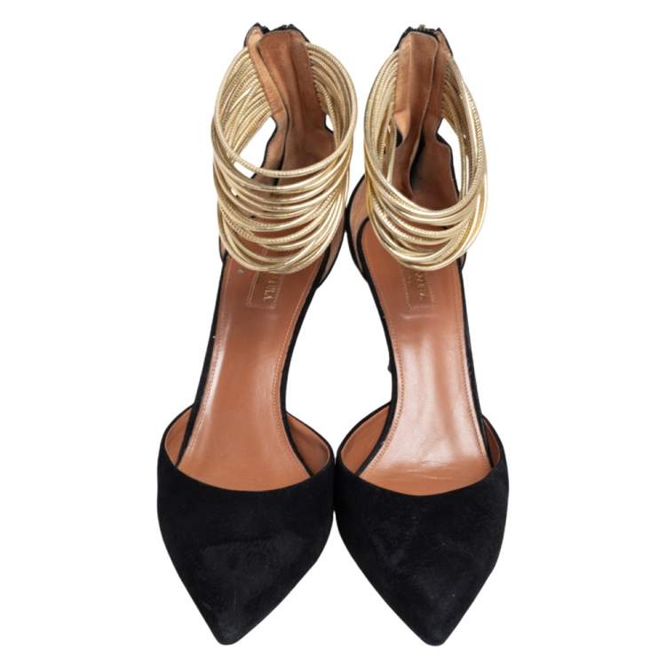 Pre Owned Aquazzura Black Suede Hello Lover Ankle Strap Pumps Size 41