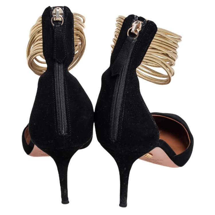 Pre Owned Aquazzura Black Suede Hello Lover Ankle Strap Pumps Size 41