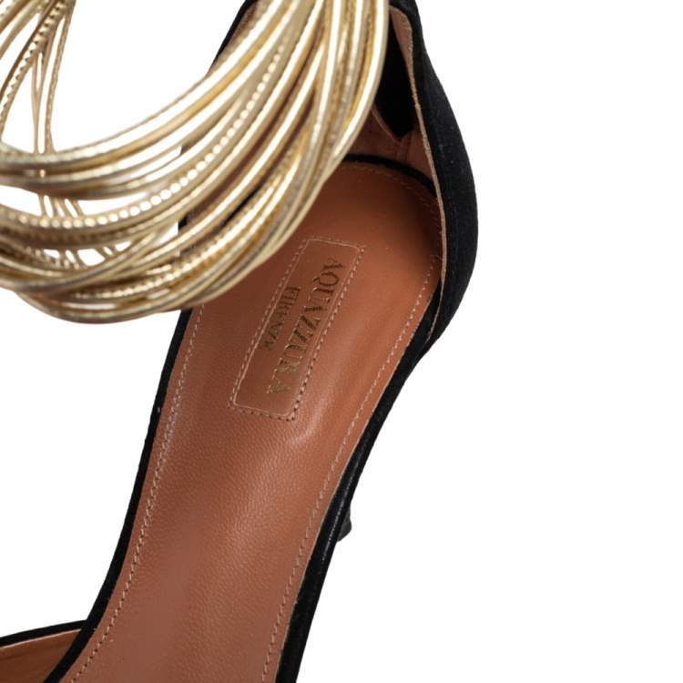 Pre Owned Aquazzura Black Suede Hello Lover Ankle Strap Pumps Size 41