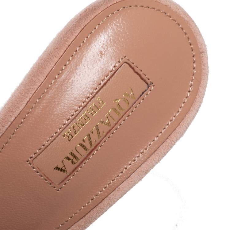 Pre Owned Aquazzura Beige/Rose Gold Suede and Leather Rendez  Vous Mules Size 37.5