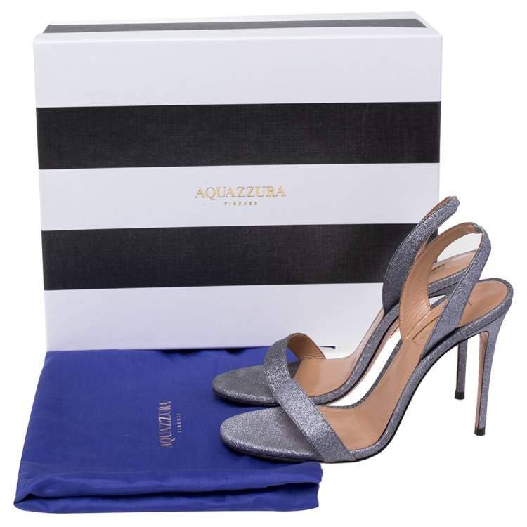 Pre Owned Aquazzura Silver Stardust Fabric So Nude Slingback Sandals Size 37