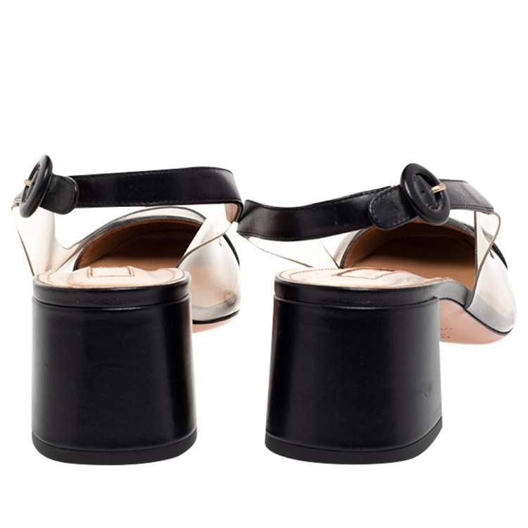 مملوكة مسبقًا Aquazzura Black Leather and PVC Ankle Strap Sandals Size 38