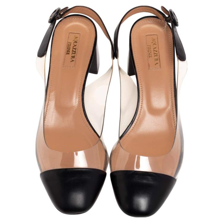 مملوكة مسبقًا Aquazzura Black Leather and PVC Ankle Strap Sandals Size 38
