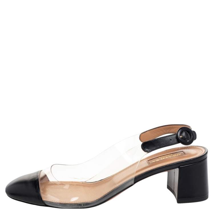 مملوكة مسبقًا Aquazzura Black Leather and PVC Ankle Strap Sandals Size 38