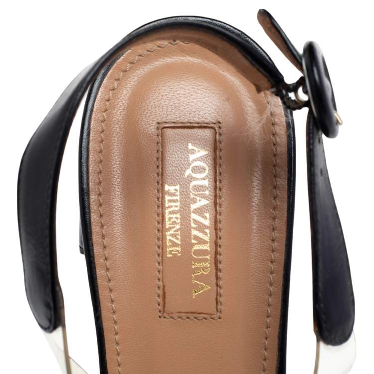 مملوكة مسبقًا Aquazzura Black Leather and PVC Ankle Strap Sandals Size 38