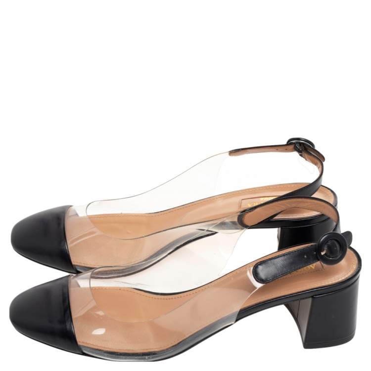 مملوكة مسبقًا Aquazzura Black Leather and PVC Ankle Strap Sandals Size 38