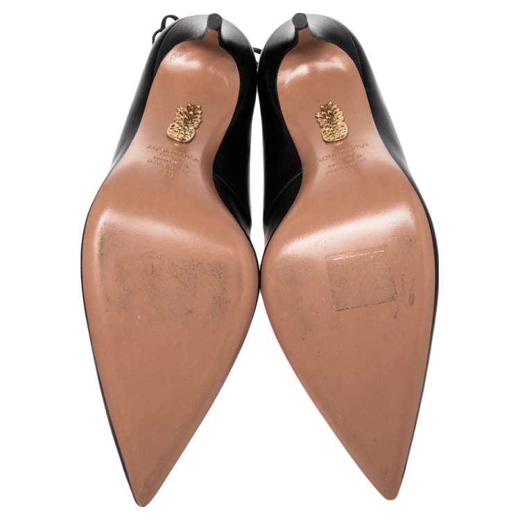 Pre Owned Aquazzura Black Leather Christy Ankle Wrap Pumps Size 40