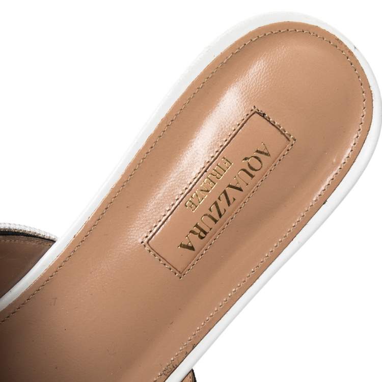 مملوكة مسبقًا Aquazzura Black/Silver Suede and Leather Rendezvous Flat Mules Size 41 