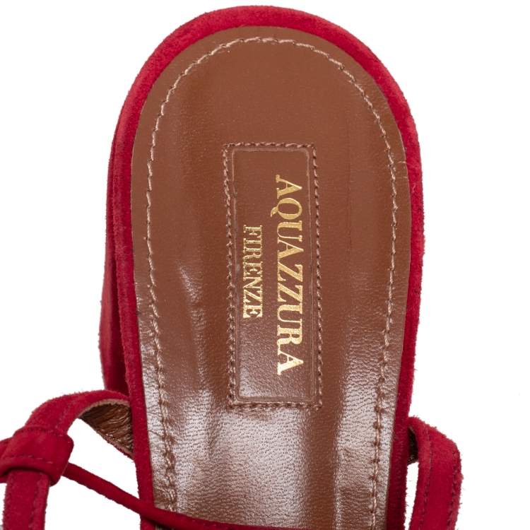 مملوكة مسبقًا Aquazzura Red Suede Wild Thing Fringe Ankle Wrap Sandals Size 40