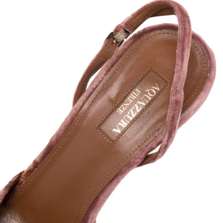 Pre Owned Aquazzura Pink Velvet Powder Puff Pointed Toe Slingback Sandals Size 41